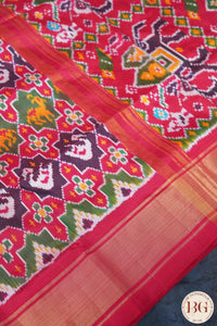 Ikkat Pure silk handloom saree wth bird motifs - Red