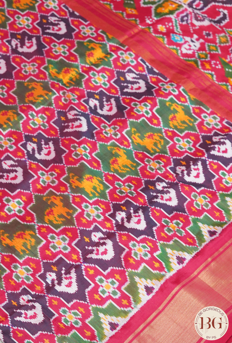 Ikkat Pure silk handloom saree wth bird motifs - Red