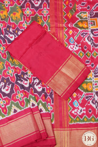 Ikkat Pure silk handloom saree wth bird motifs - Red