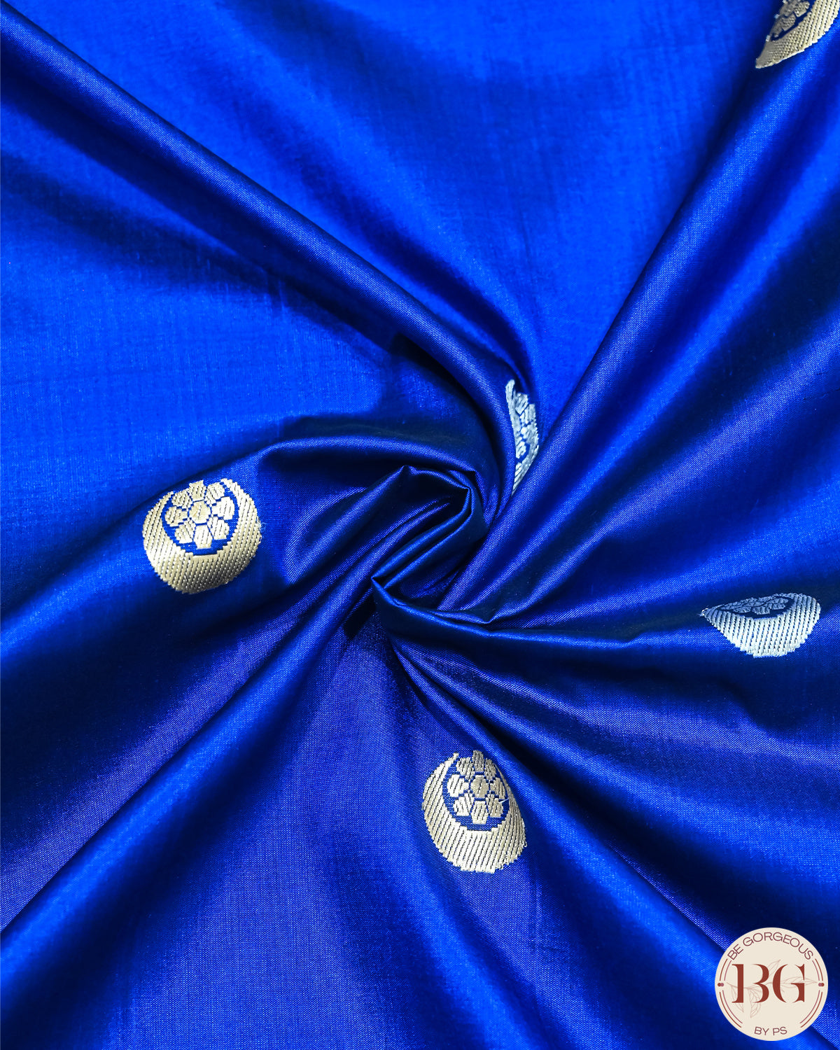 Banarasi Handwoven Katan Silk Kadhua Sona Roopa Chaand Bindi Weaved Saree With Silkmark Certificate - blue