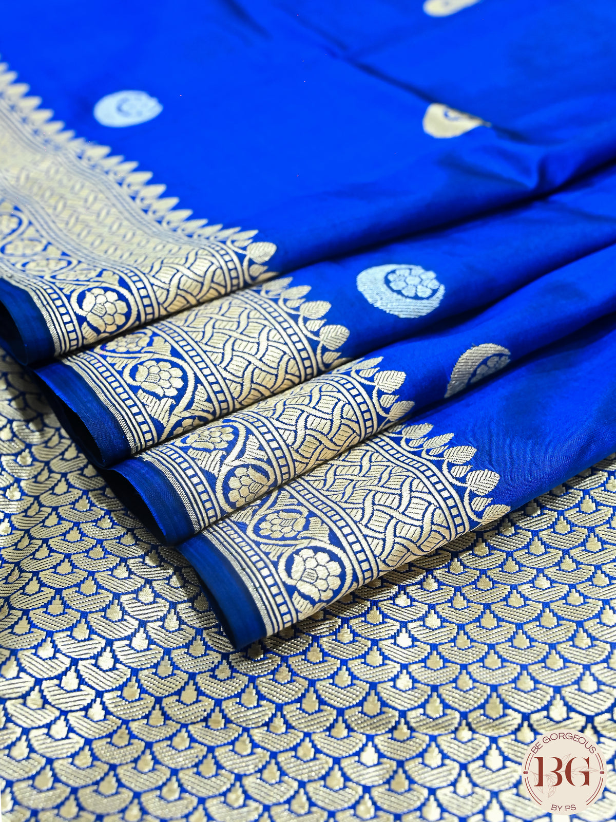 Banarasi Handwoven Katan Silk Kadhua Sona Roopa Chaand Bindi Weaved Saree With Silkmark Certificate - blue