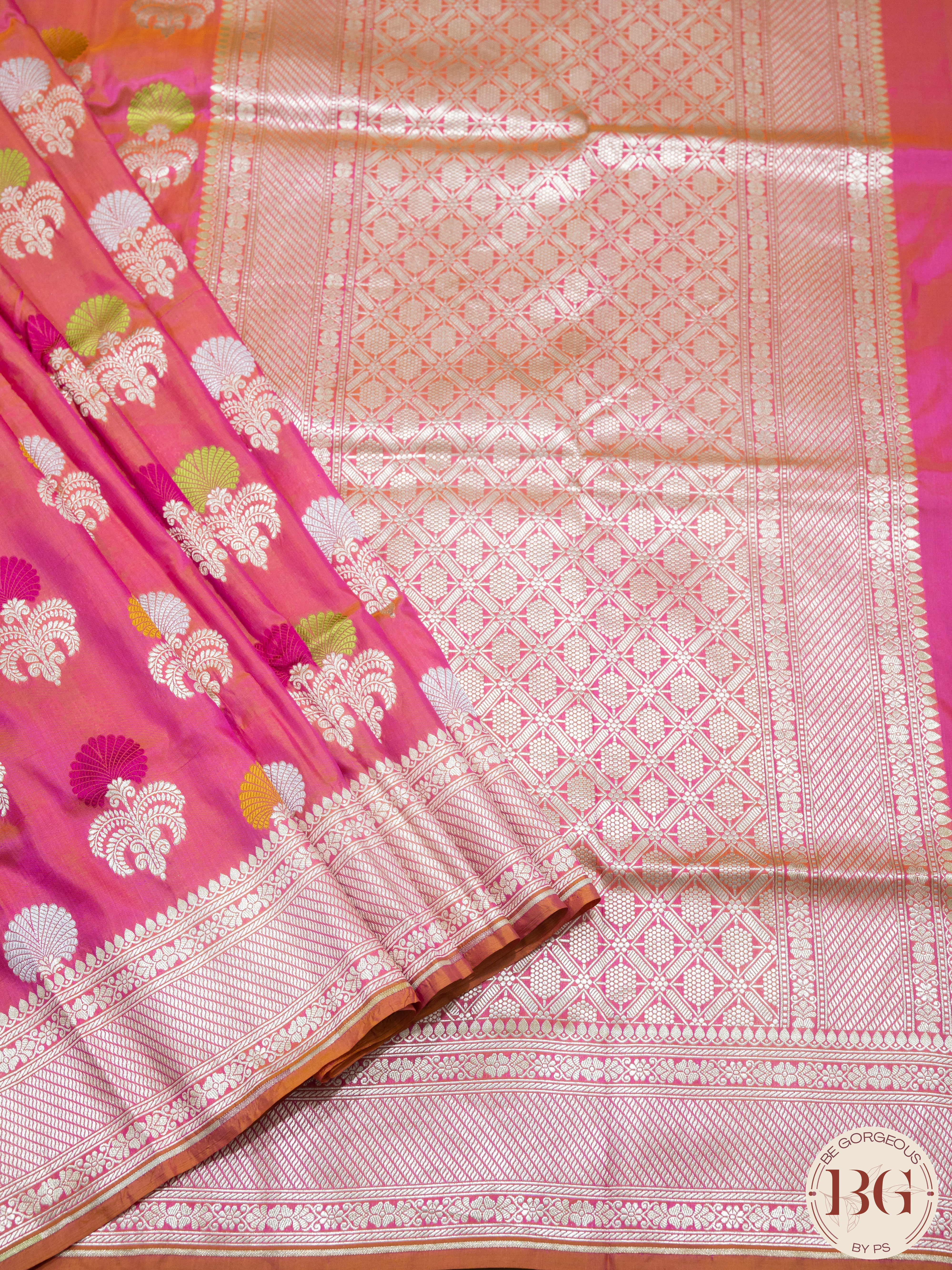 Banarasi Handwoven Katan Silk Kadhua Sona Roopa Meenakaari Weaved Saree With Silkmark Certificate - double shade pink orange