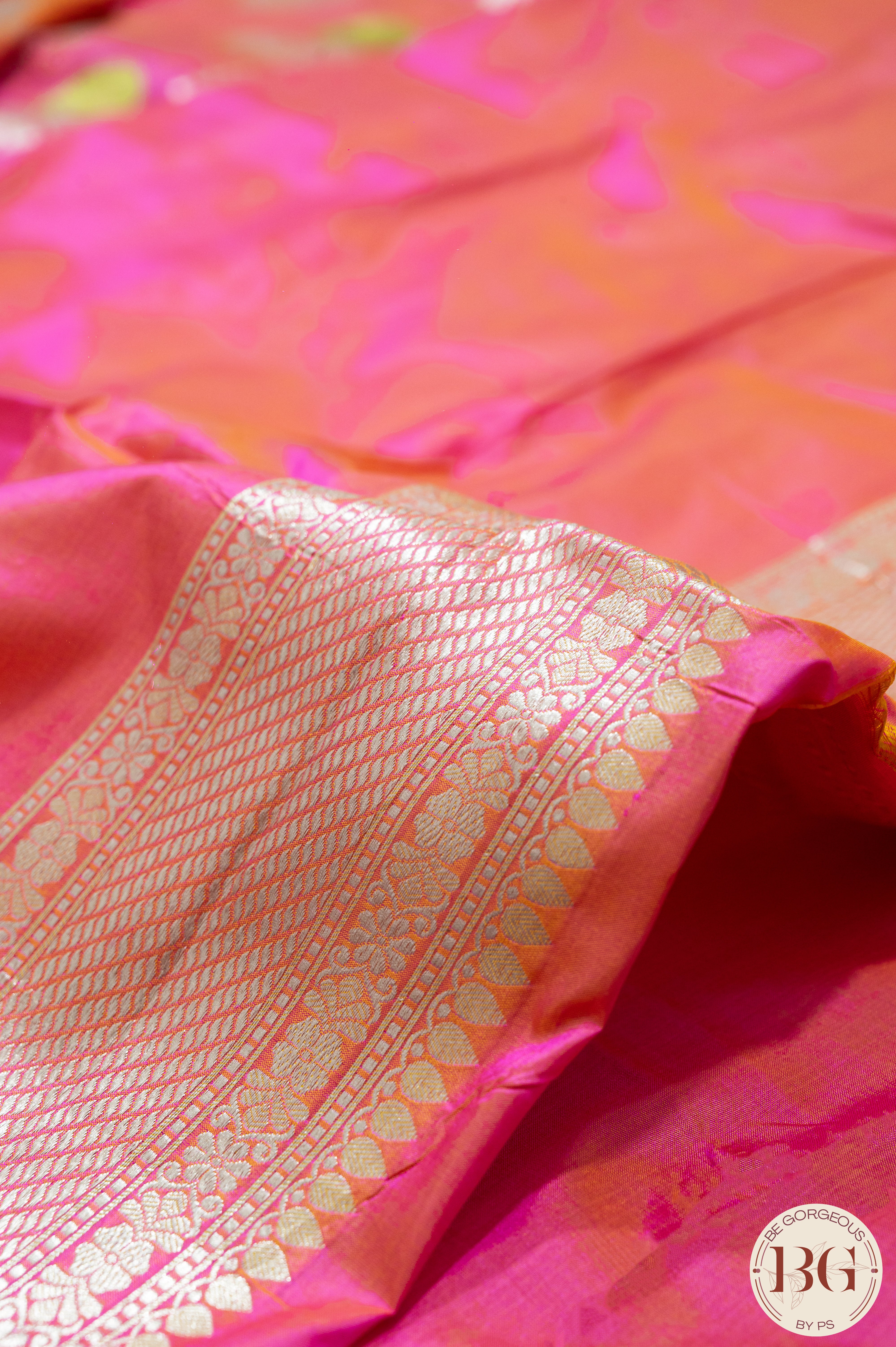 Banarasi Handwoven Katan Silk Kadhua Sona Roopa Meenakaari Weaved Saree With Silkmark Certificate - double shade pink orange