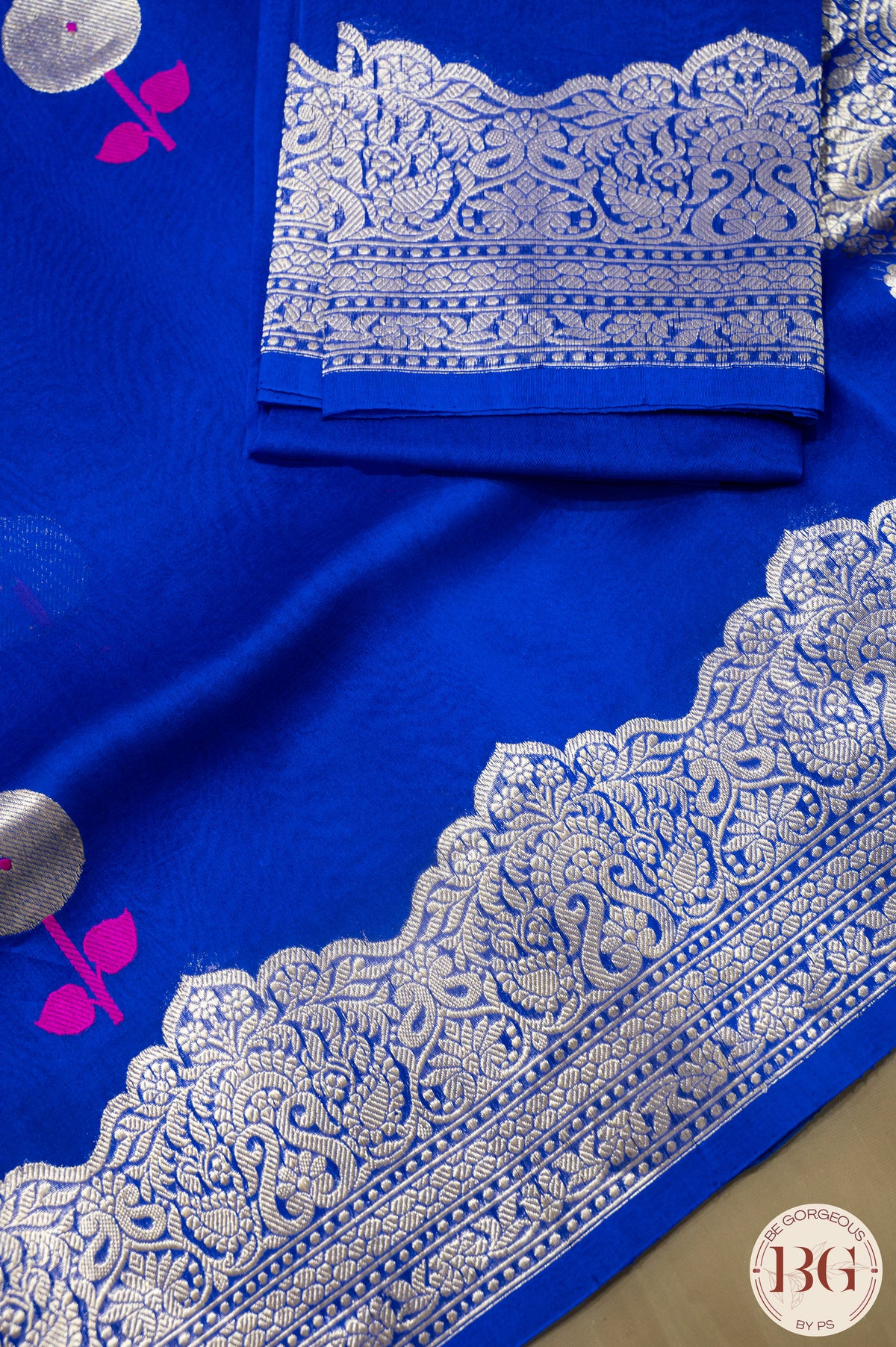 Banarasi Handwoven Kora organza meenakari weaved silk mark certfied saree - blue