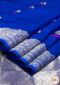 Banarasi Handwoven Kora organza meenakari weaved silk mark certfied saree - blue