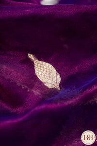 Banarasi Handwoven Tissue Silk Saree with gota lace - purple pink