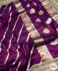 Banarasi Handwoven Tissue Silk Saree with gota lace - purple pink