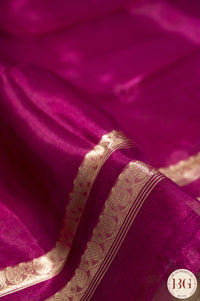 Banarasi Handwoven Tissue Silk Saree with gota lace - reddish pink