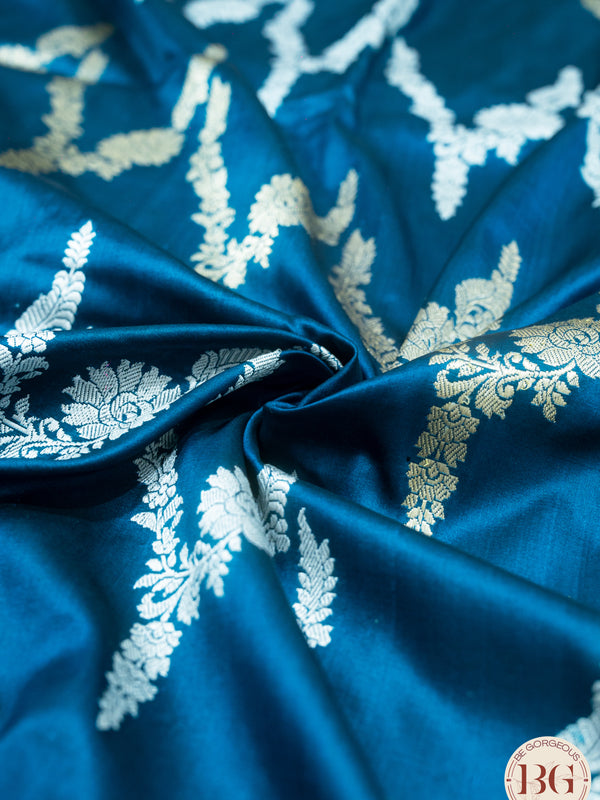 Banarasi Handwoven Katan Silk Kadhua Sona Roopa Weaved Saree With Silkmark Certificate - peacock blue