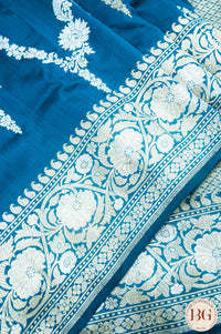 Banarasi Handwoven Katan Silk Kadhua Sona Roopa Weaved Saree With Silkmark Certificate - peacock blue