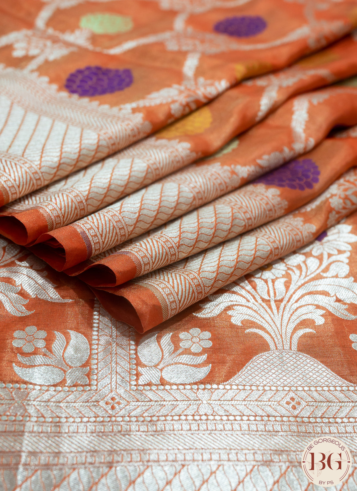 Banarasi Handwoven Katan Silk Kadhua Meenakaari Kadhua Weaved Saree With Silkmark Certificate - orange