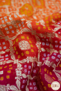 Banarasi Khaddi Georgette Handwoven saree with bandhani and meenakari work with Silkmark Certificate - orange red