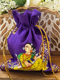 Pattachitra hand painted silk potli - Purple