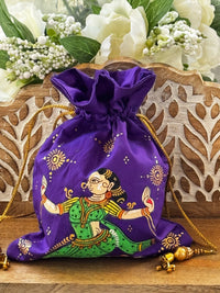 Pattachitra hand painted silk potli - Purple