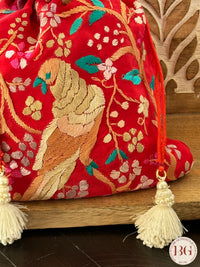 Parsi Gara hand embroidered Potli - Red