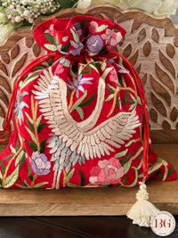 Parsi Gara hand embroidered Potli - Red