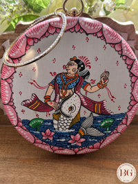 Pattachitra hand painted silk clutch - Pink