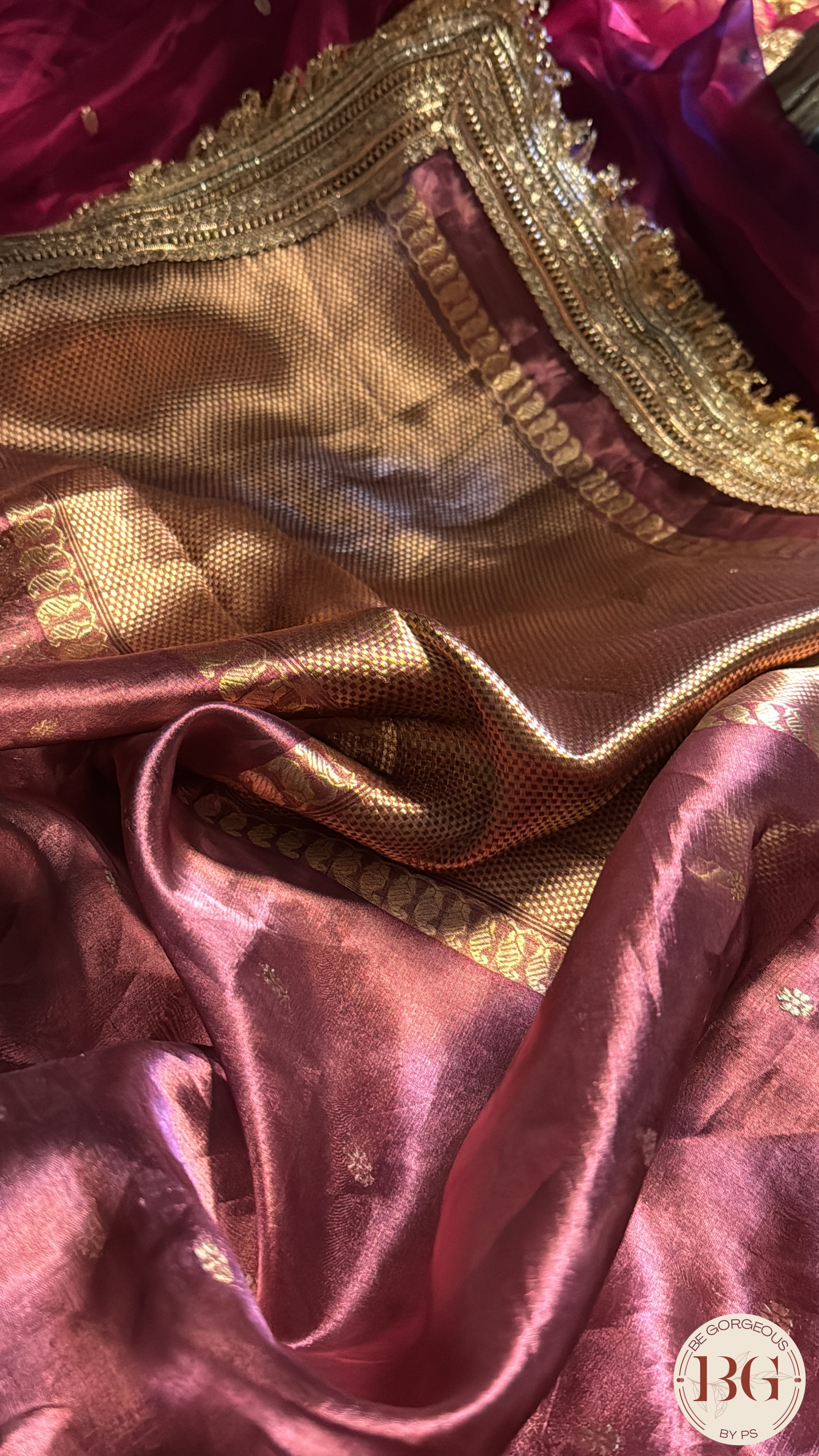 Banarasi Handwoven Tissue Silk Saree with gota lace - Purple