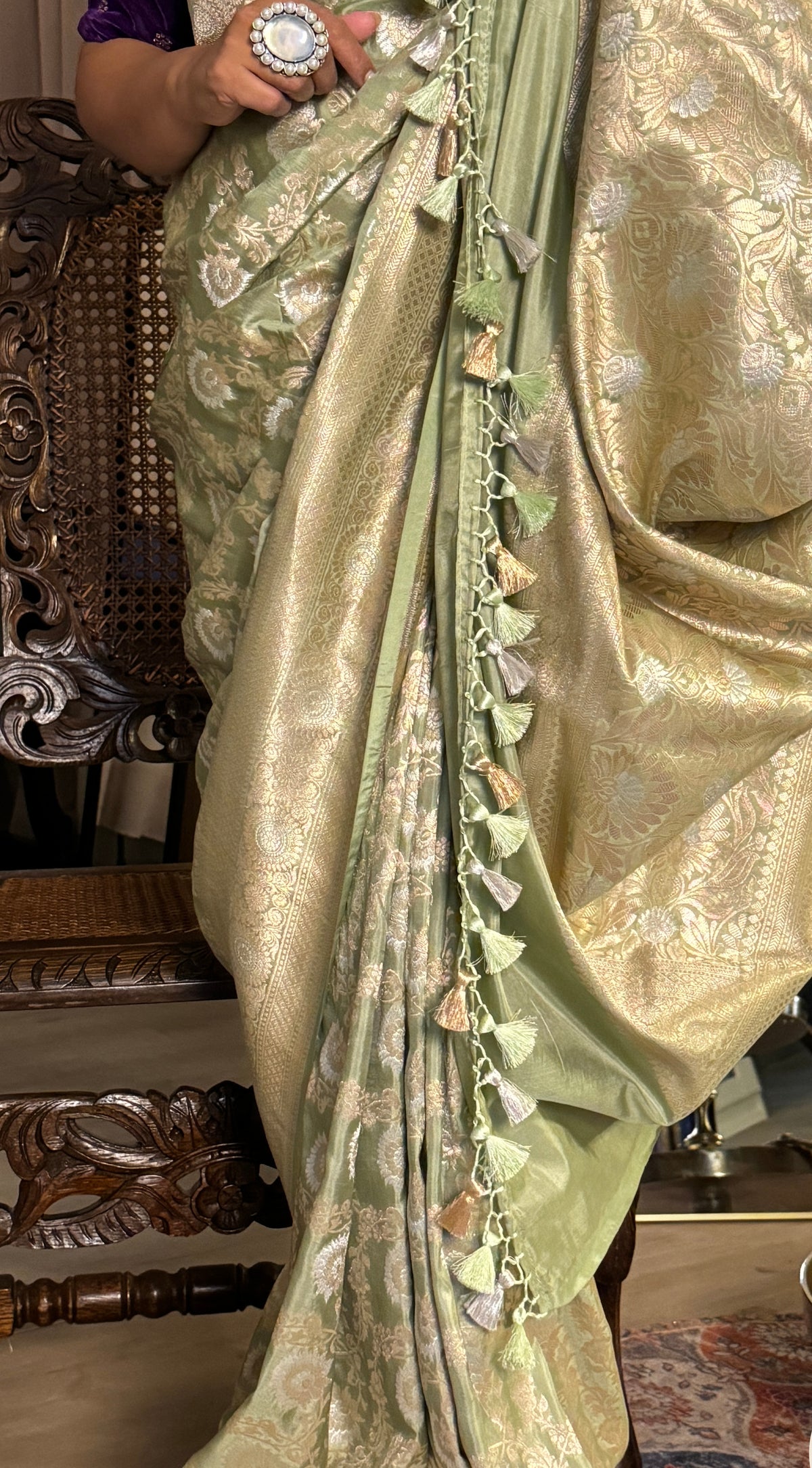 Banarasi Handwoven Katan Silk saree with silkmark certficate - Pastel Green