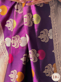 Banarasi Handwoven Katan Silk meenakari weaved saree with silkmark certficate - Purple