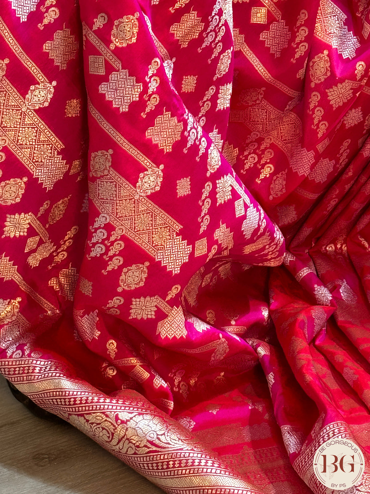 Banarasi Handwoven Katan Silk saree with silkmark certficate - Rani Pink