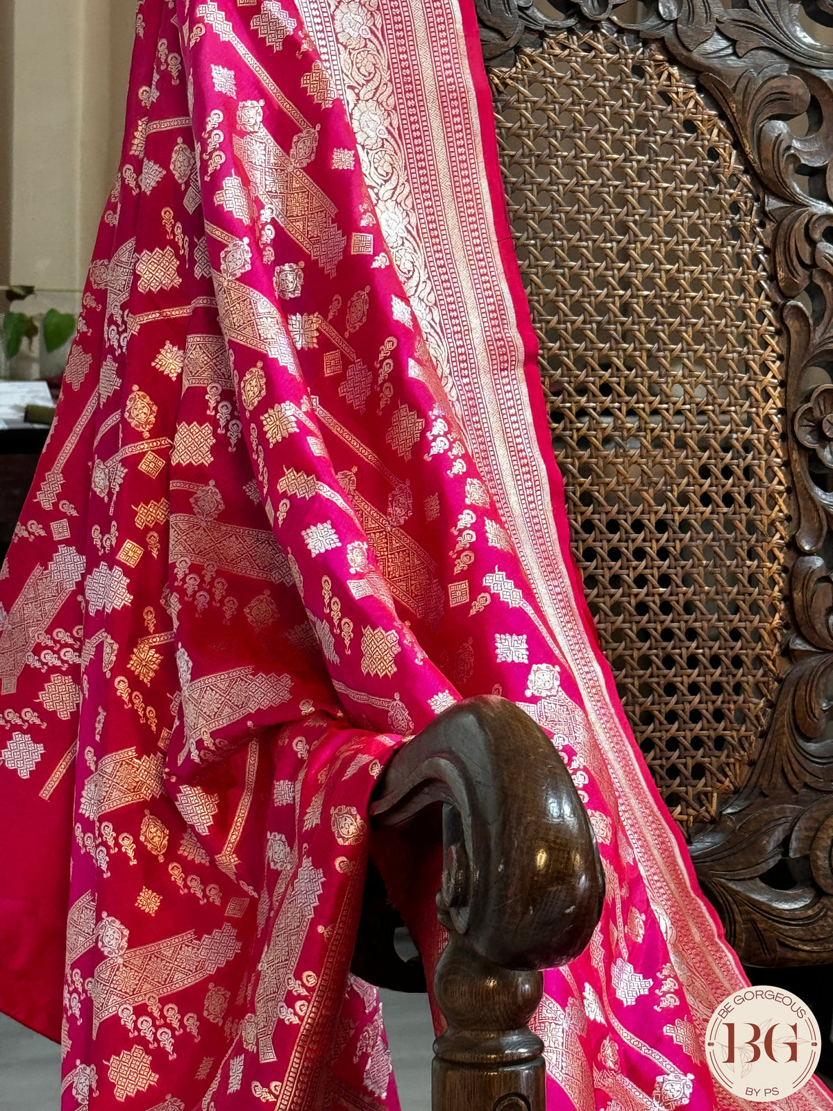 Banarasi Handwoven Katan Silk saree with silkmark certficate - Rani Pink