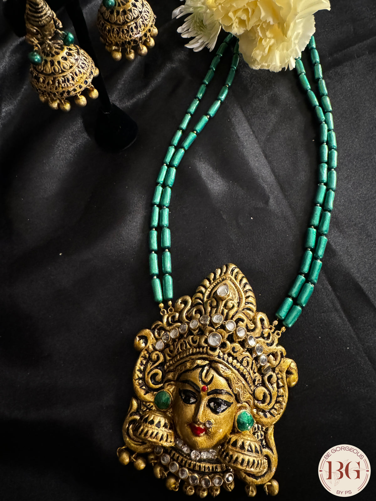 Terracotta Handmade Jewelery in Green Color - Durga