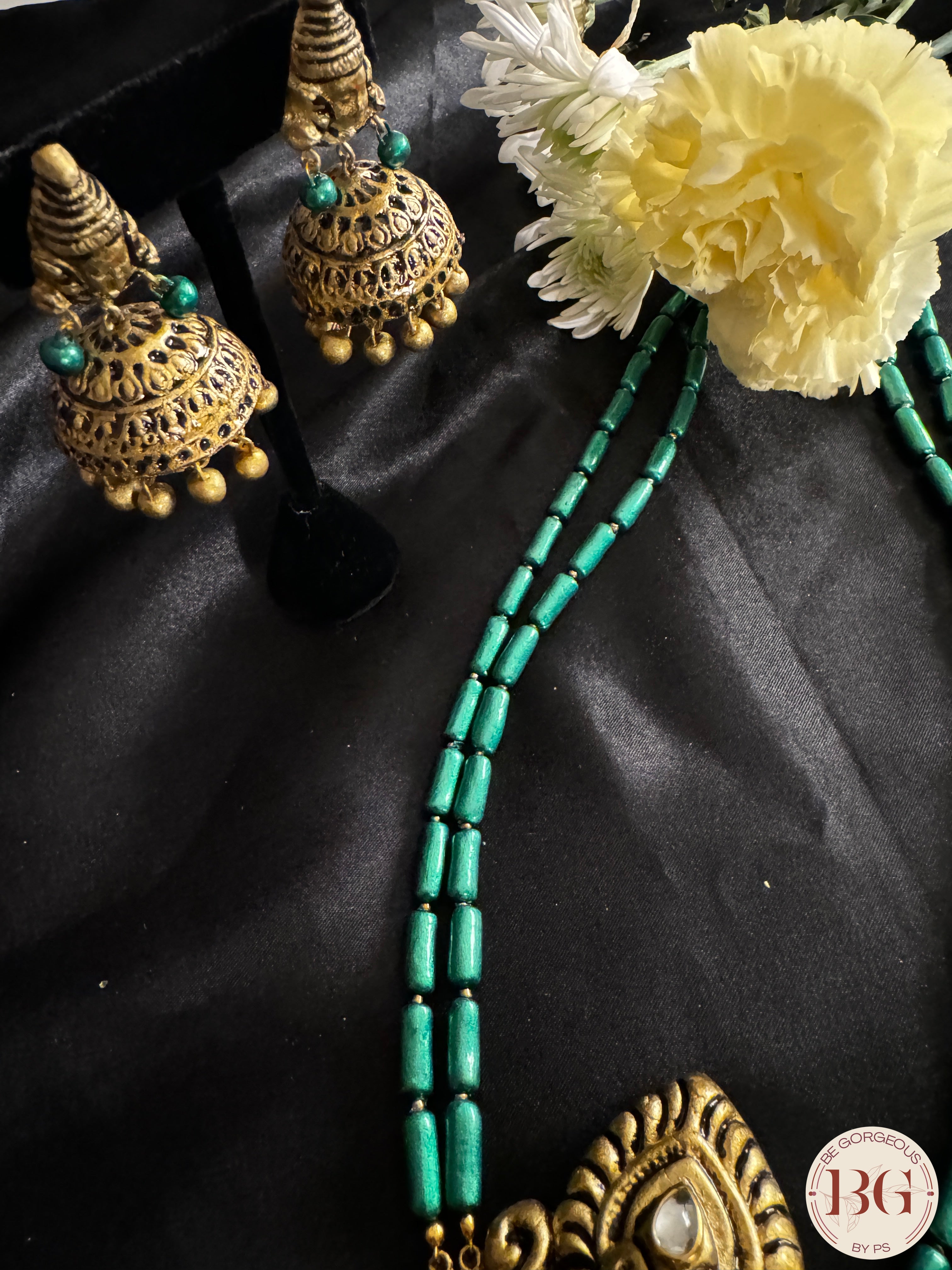 Terracotta Handmade Jewelery in Green Color - Durga