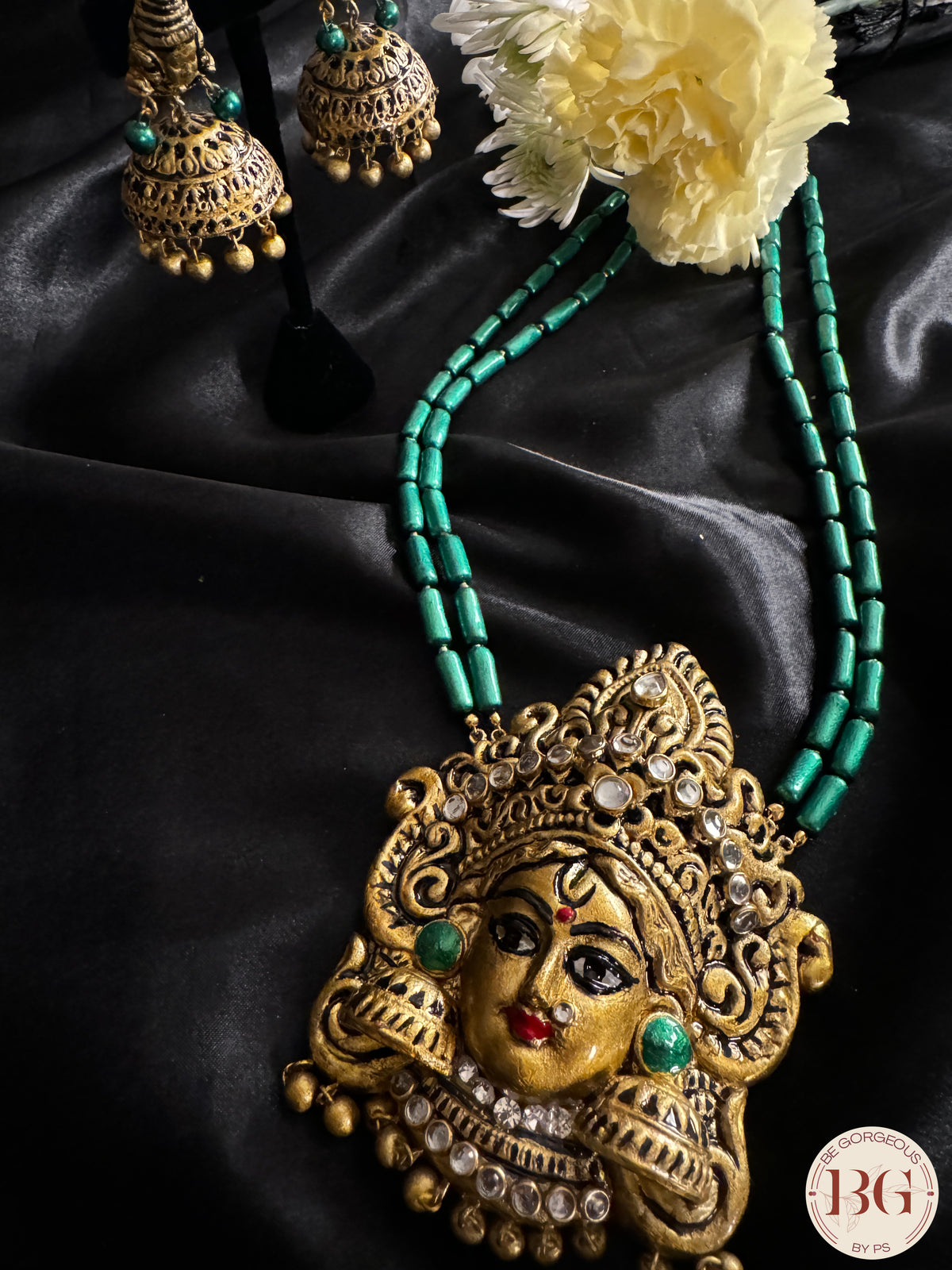 Terracotta Handmade Jewelery in Green Color - Durga