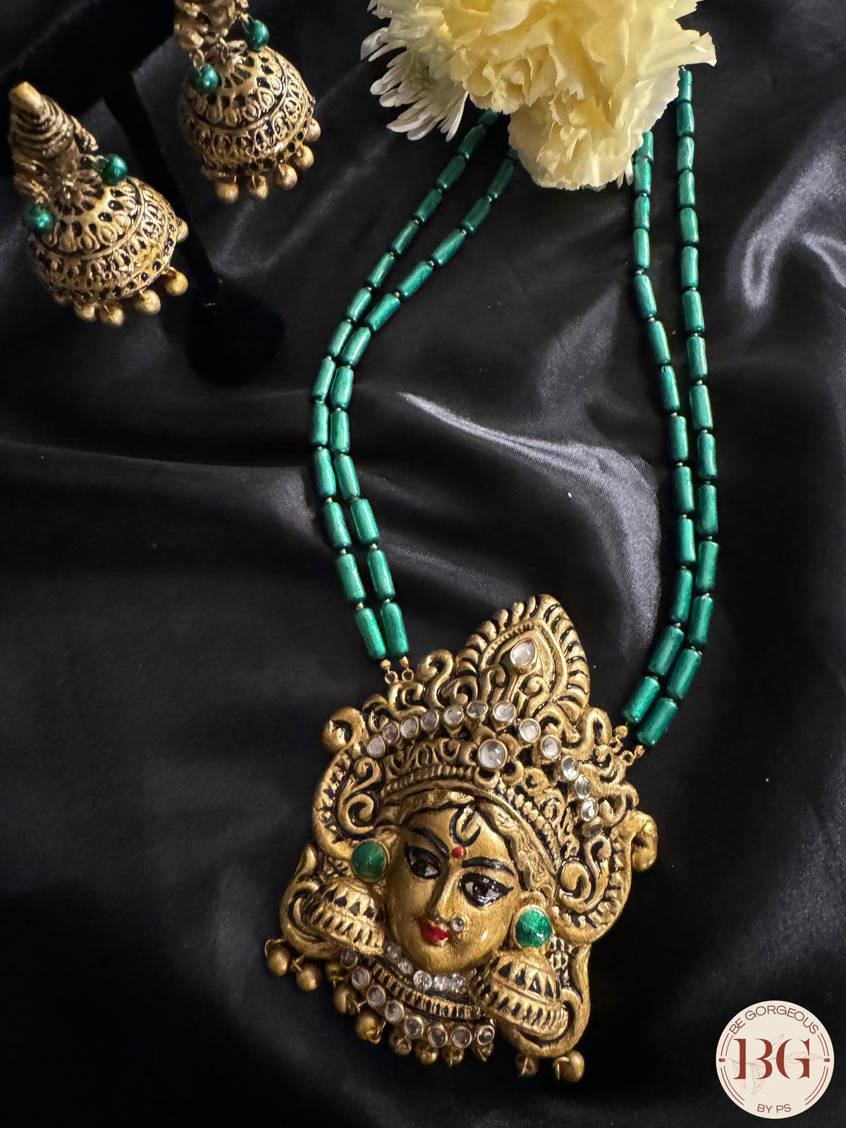 Terracotta Handmade Jewelery in Green Color - Durga