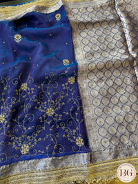 Pure banarasi tissue silk handwoven saree with gotapatti borders and hand stonework