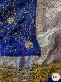 Pure banarasi tissue silk handwoven saree with gotapatti borders and hand stonework