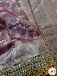 Pure banarasi tissue silk handwoven saree with weaving, gotapatti borders and hand stonework