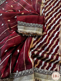 Pure banarasi tissue silk handwoven saree with weaving, gotapatti borders and hand stonework