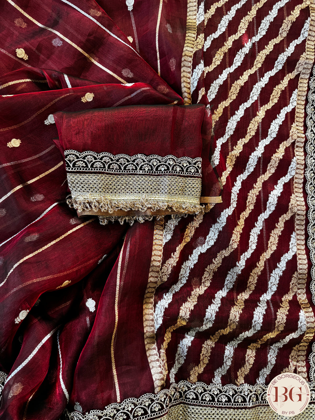 Pure banarasi tissue silk handwoven saree with weaving, gotapatti borders and hand stonework