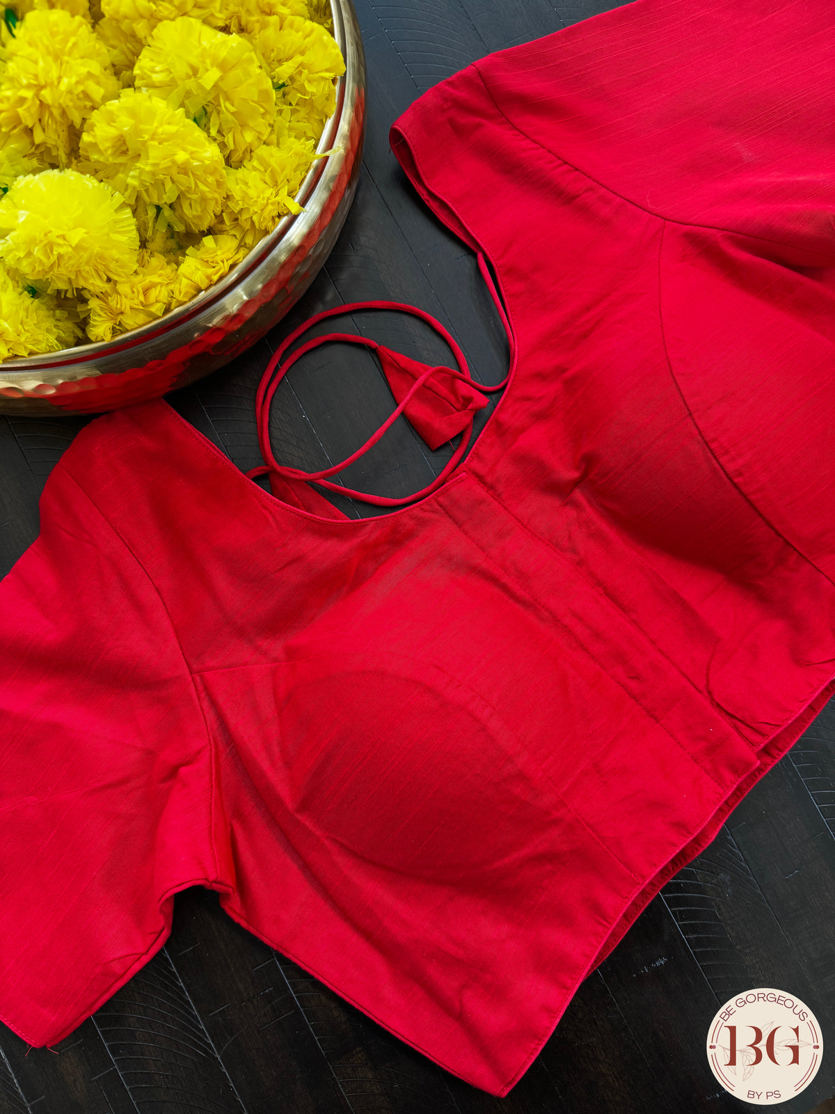 Raw Silk Sleeves blouse color - red