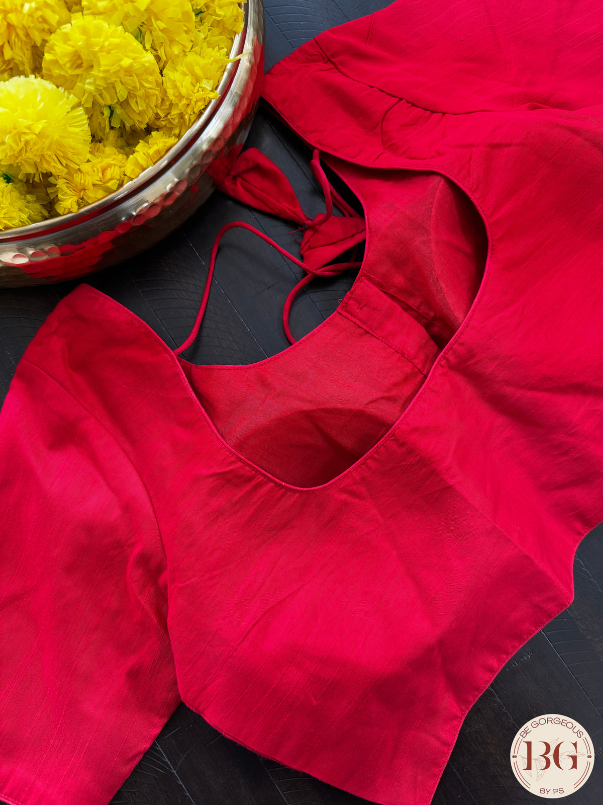 Raw Silk Sleeves blouse color - red