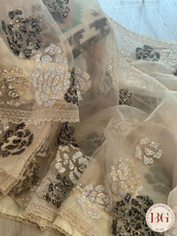 Organza with sequence work - cream