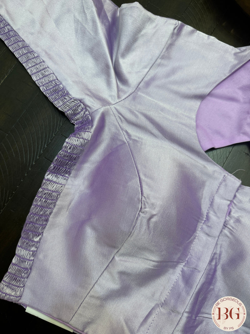 Raw Silk padded strechable blouse with front hooks and sleeves - lavendar