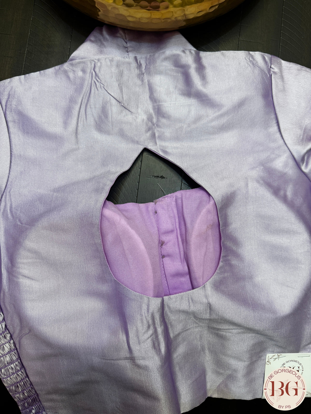 Raw Silk padded strechable blouse with front hooks and sleeves - lavendar