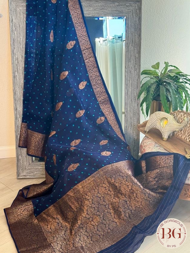 Bandhej on Kora Banarasi - blue