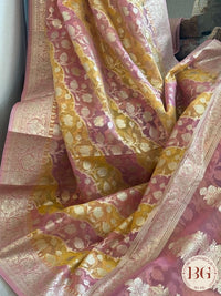 Kora banarasi saree - yellow pink