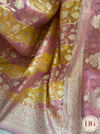 Kora banarasi saree - yellow pink