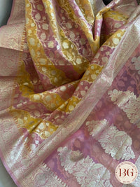 Kora banarasi saree - yellow pink