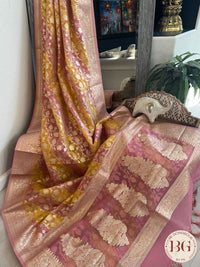 Kora banarasi saree - yellow pink