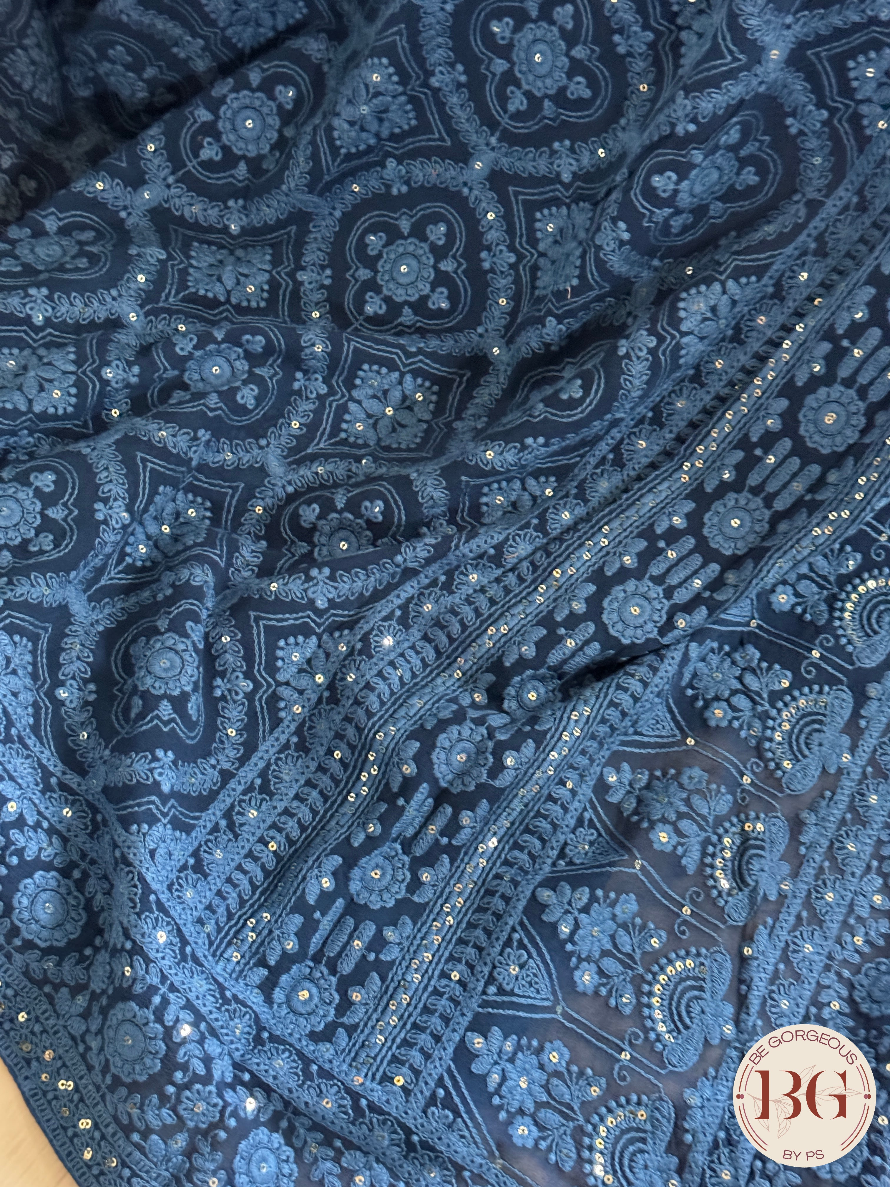 Chikankari on georgette with sequin - Blue