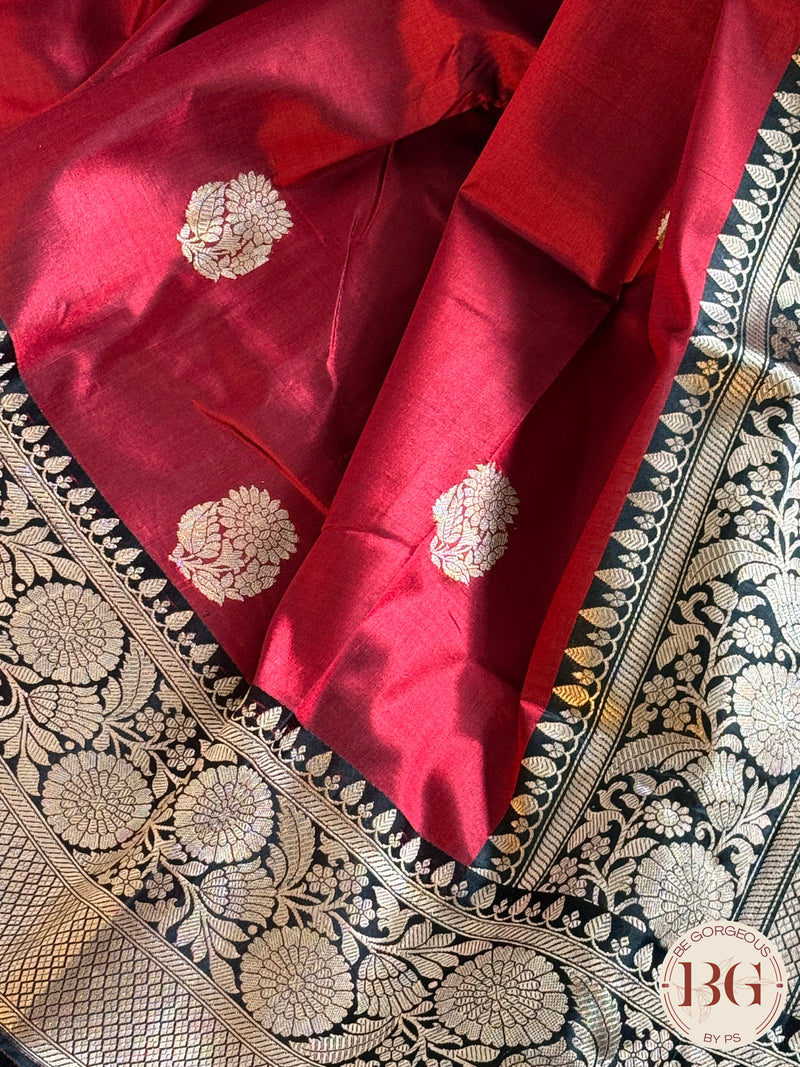 Pure Banarasi Handloom Katan Silk Kadhua Weaved Contrast Border Pallu Saree - Red Black
Silkmark certfiied