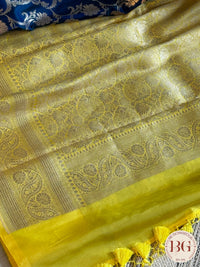 Pure Banarasi Handloom Katan Silk Contrast Border Pallu Golden Zari Cutwork Weaving Saree - Blue Green
Silkmark certfiied