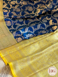 Pure Banarasi Handloom Katan Silk Contrast Border Pallu Golden Zari Cutwork Weaving Saree - Blue Green
Silkmark certfiied