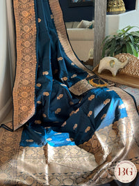 Pure Banarasi Handloom Katan Silk Kadhua Weaved Contrast Border Pallu Saree - Turqoise Black
Silkmark certfiied